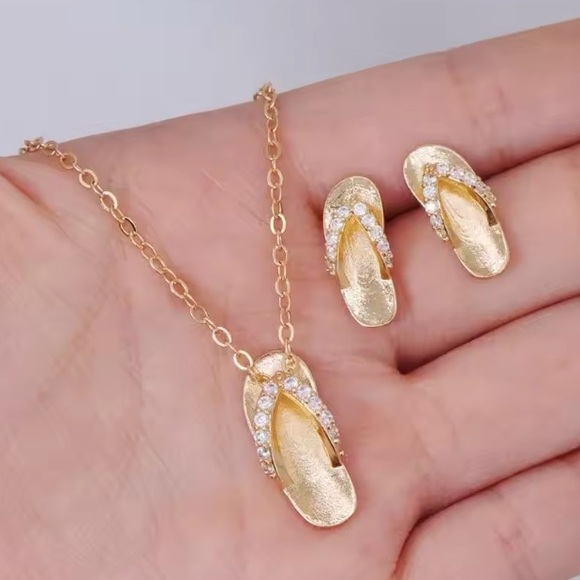 Gold Filled Cubic Zirconia Flip Flop Jewelry Set